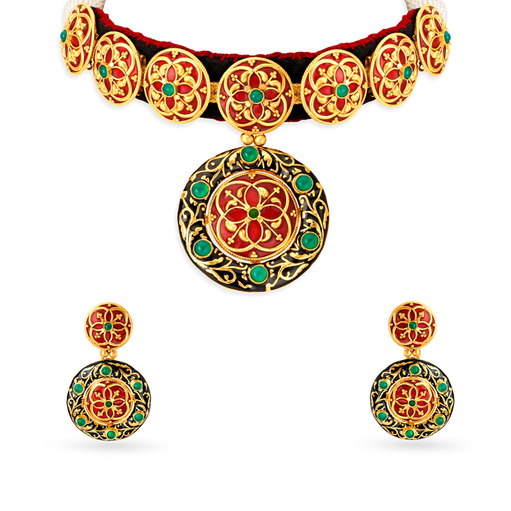 Rustic Artsy Gold Necklace Set,,hi-res image number null
