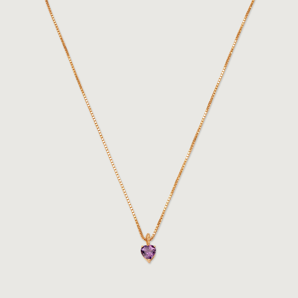 Heart of Amethyst 14 Kt Gold Chain and Pendant,,hi-res image number null