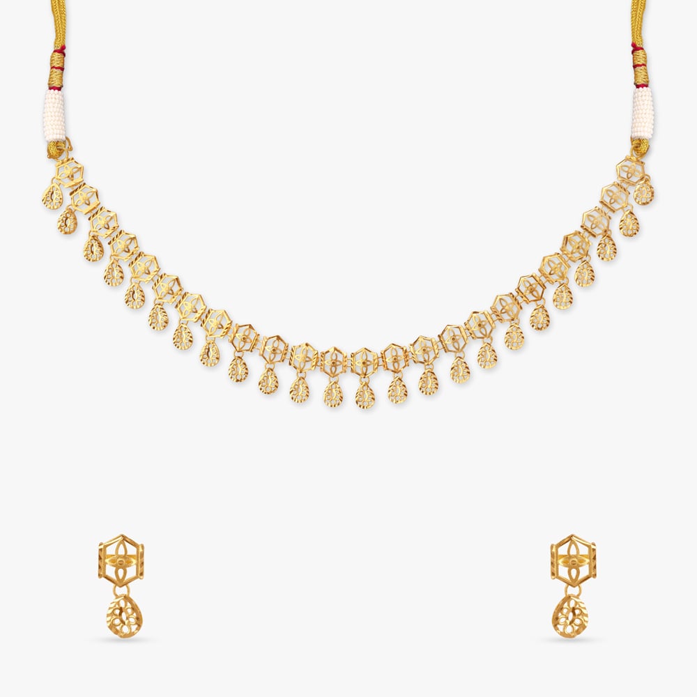 

Textured Danglers Gold Necklace Set