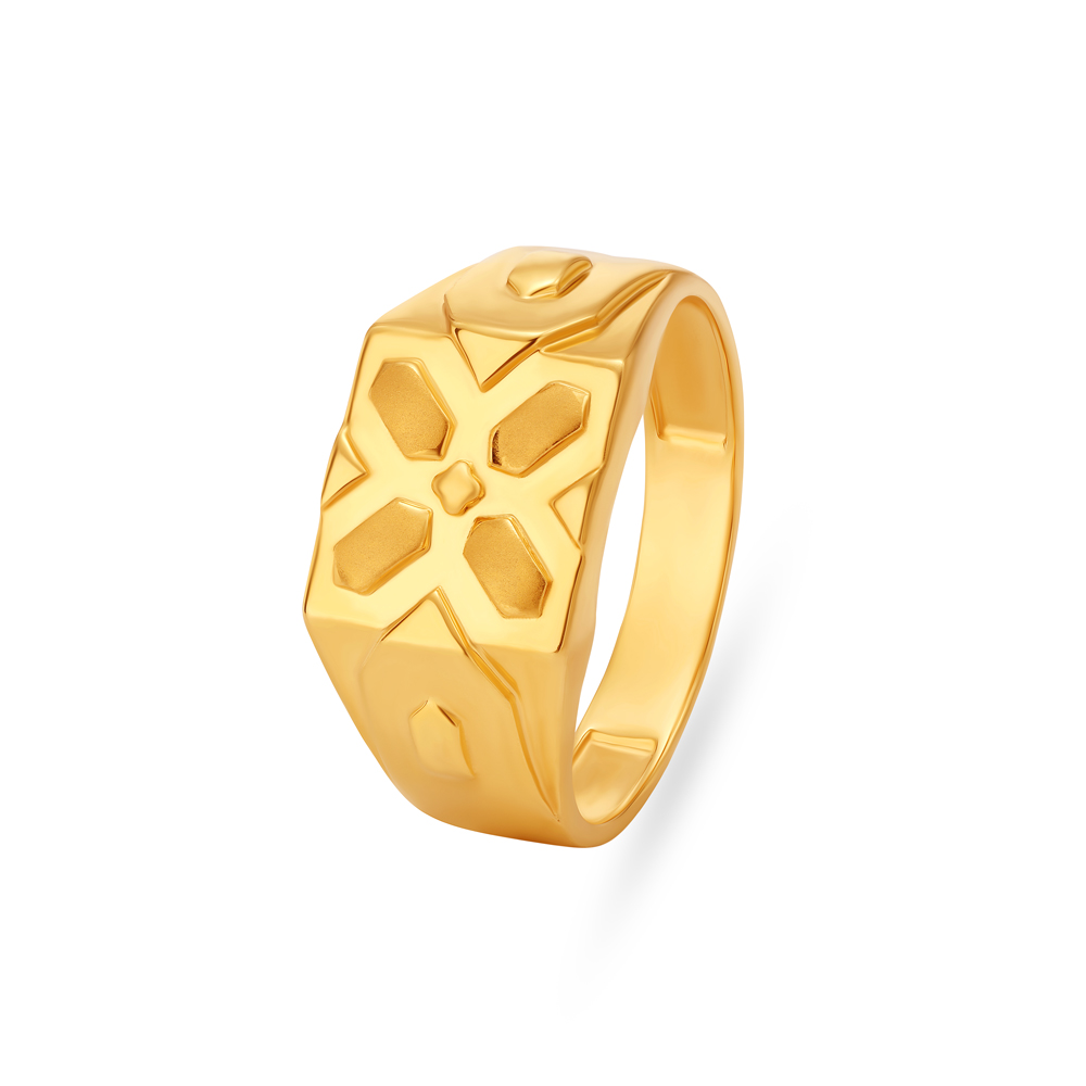 Line And Cross Pattern Gold Finger Ring For Men