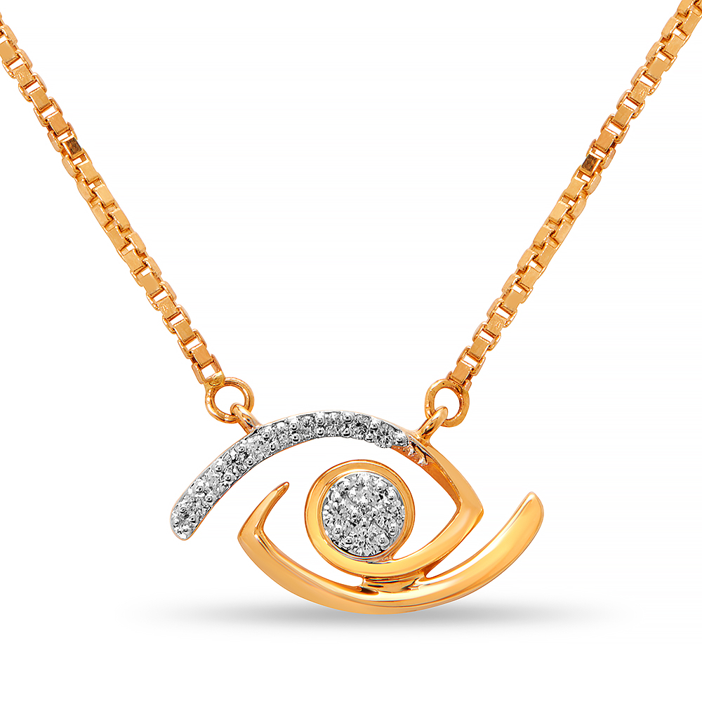 14KT Yellow Gold Geometric Evil Eye Necklace With Diamonds,,hi-res image number null