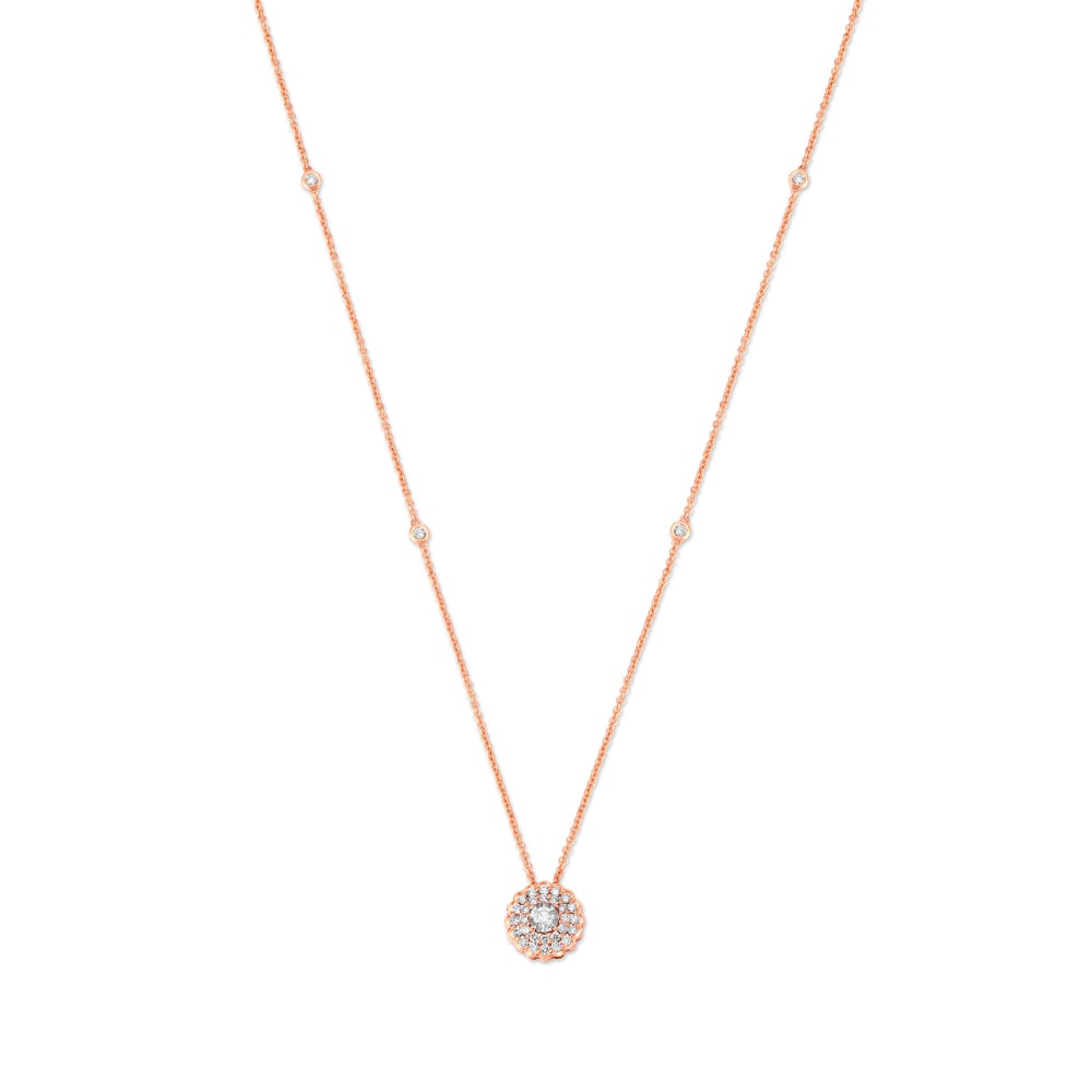 Graceful Floral Diamond Pendant with Chain in White and Rose Gold,,hi-res image number null