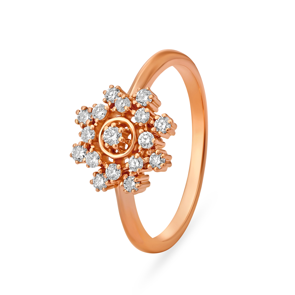 Charming 18 Karat Rose Gold And Diamond Floral Finger Ring