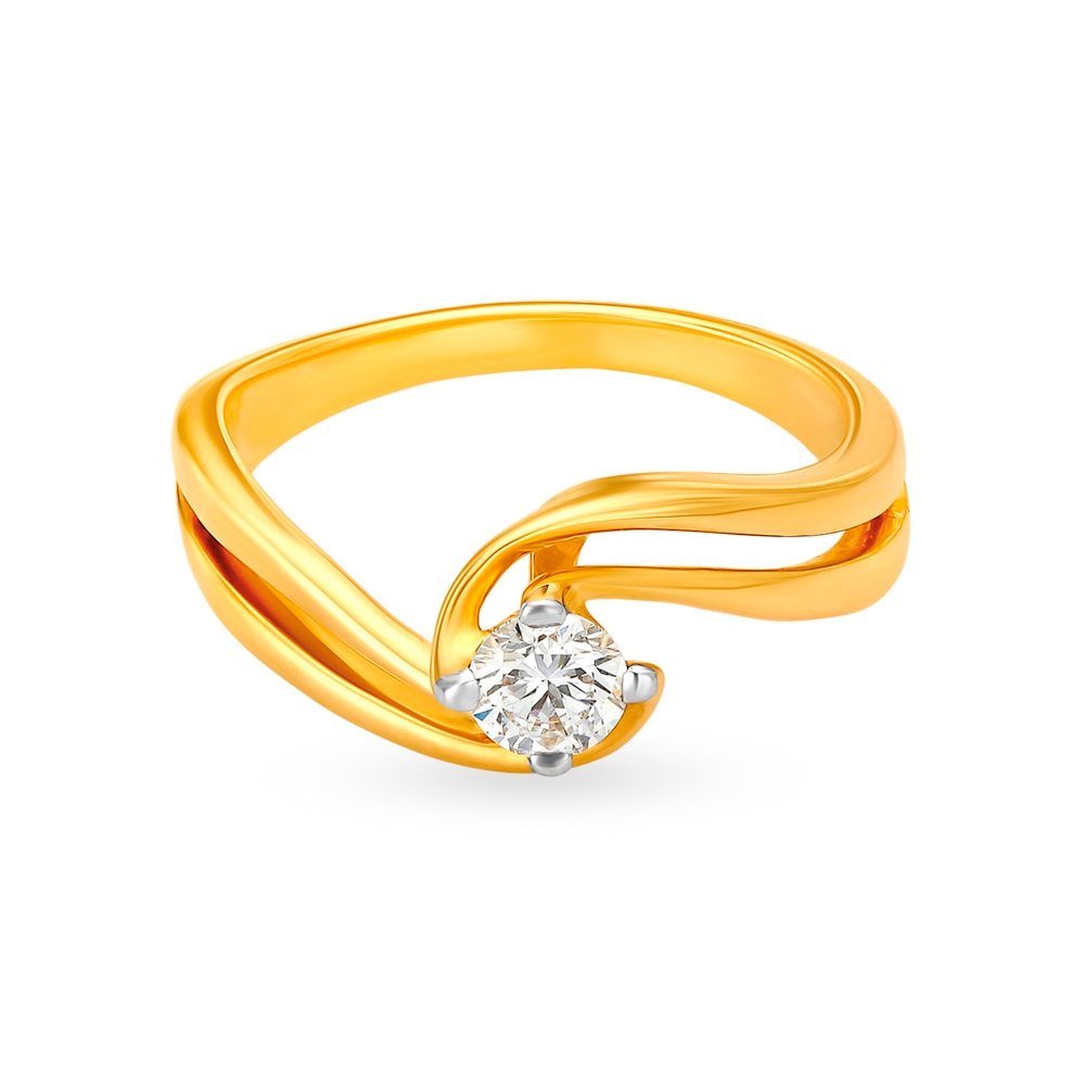 Mesmerizing 18 Karat Yellow Gold Solitaire Swirl Ring,,hi-res image number null