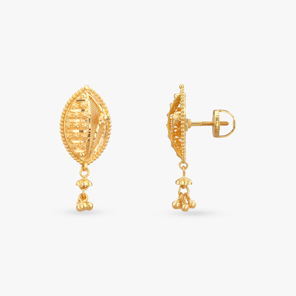 Textured Leaf Gold Drop Earrings,,hi-res image number null