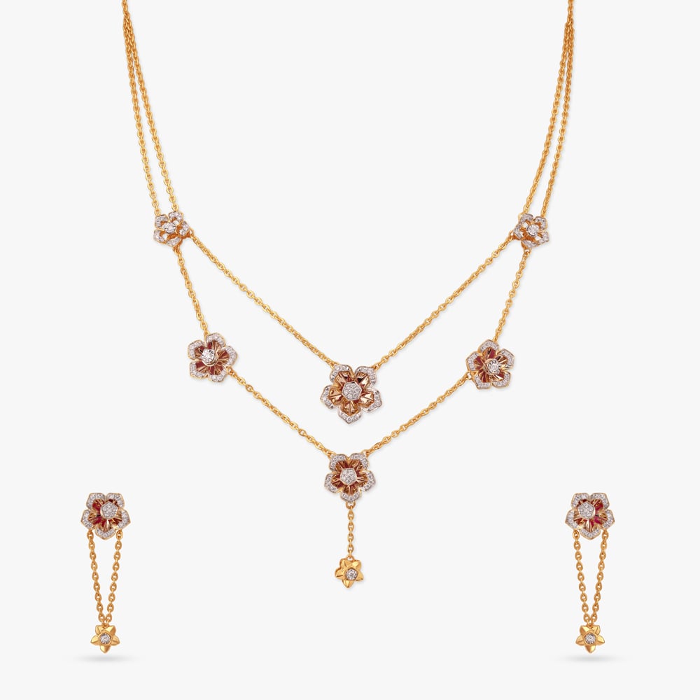 Whispering Blossoms Diamond Necklace Set,,hi-res image number null
