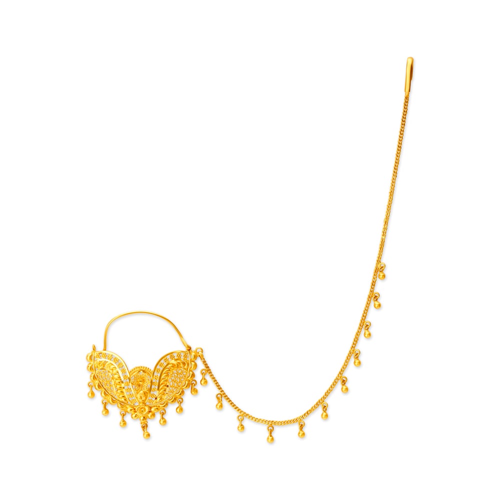 

Superlative Yellow Gold Floral Filigree Nath