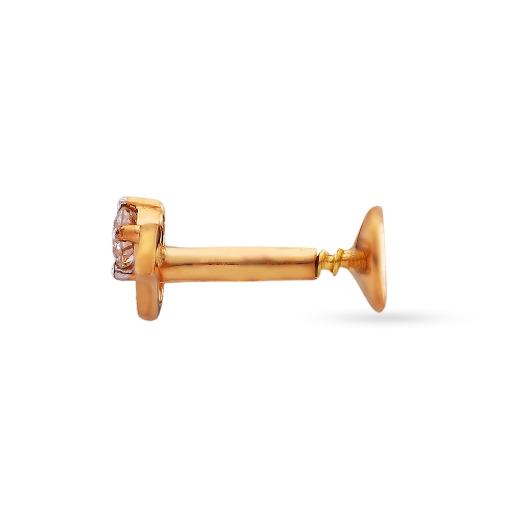 Leaf Inspired Gold and Diamond Nose Pin,,hi-res image number null