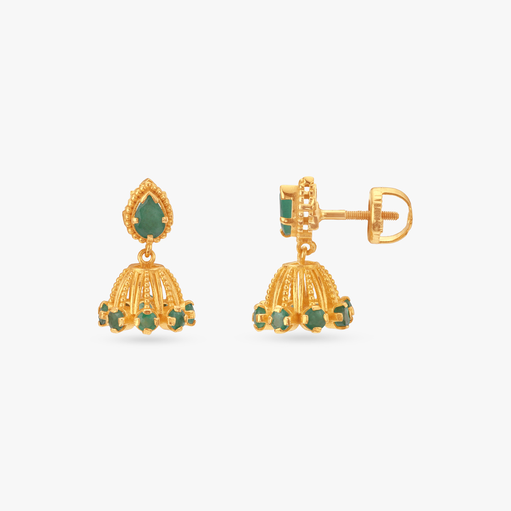 Elegant Heritage Emerald Jhumka Earrings,,hi-res image number null