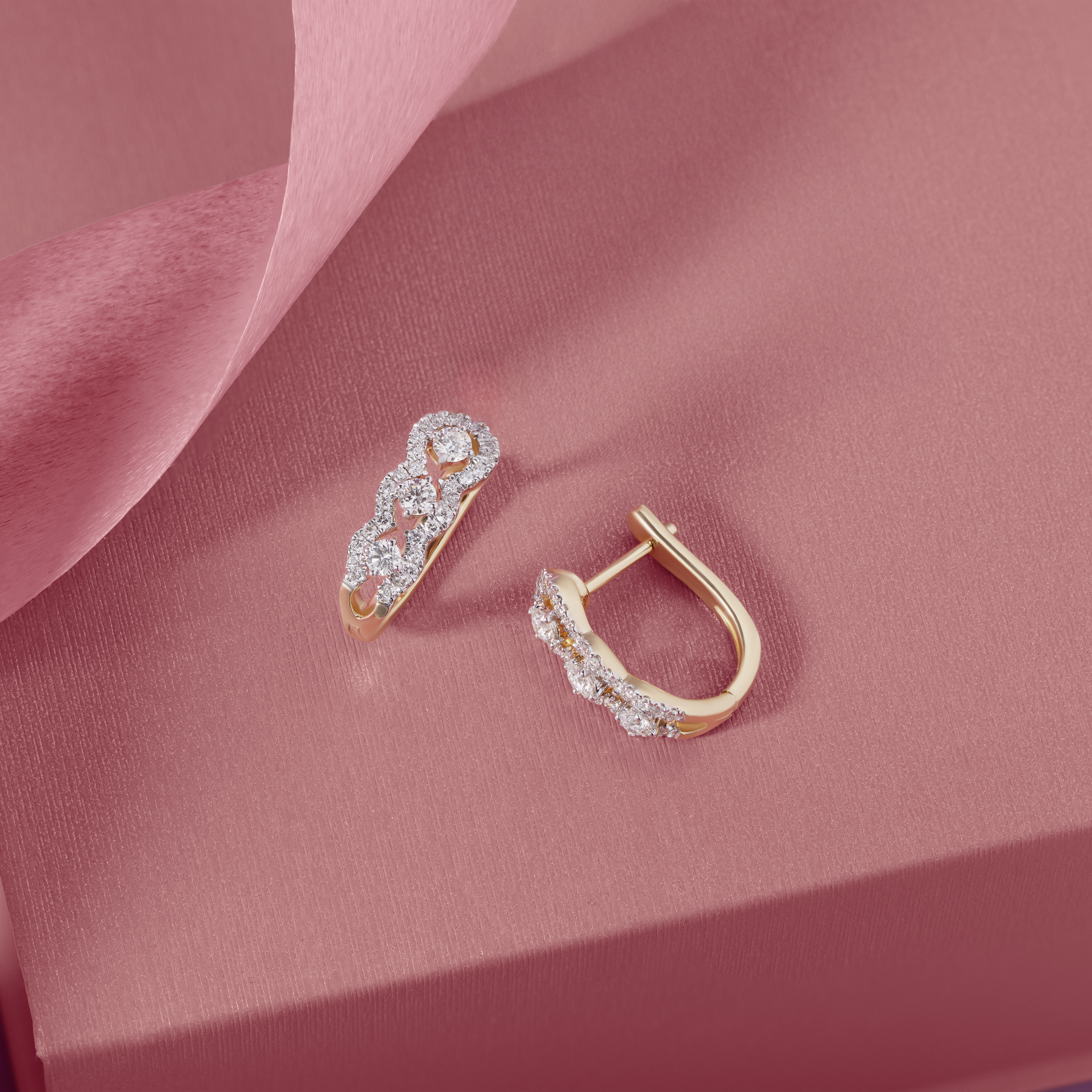 Sleek Edge Gold & Diamond Hoop Earrings,,hi-res image number null