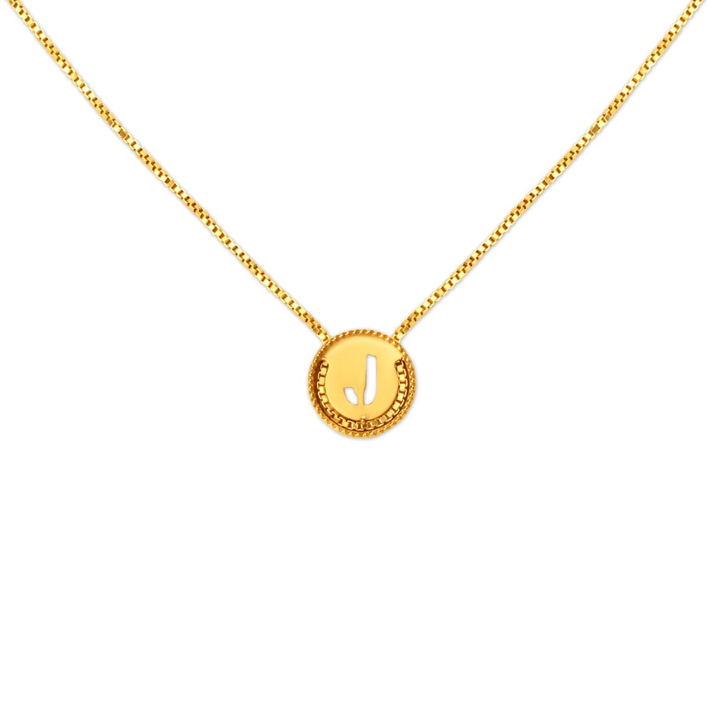 Letter J Gold Pendant with Chain For Kids