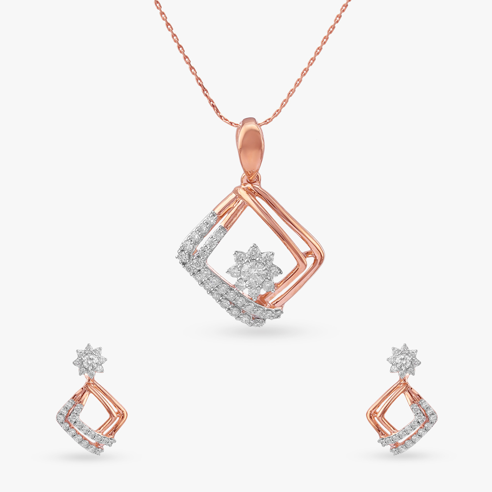 

Floral Tilt Diamond Pendant and Earrings Set