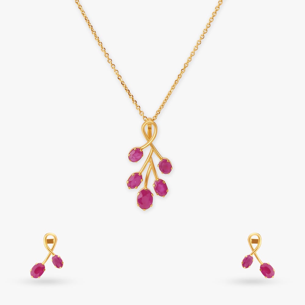 Roseate Pendant with Chain and Earrings Set,,hi-res image number null
