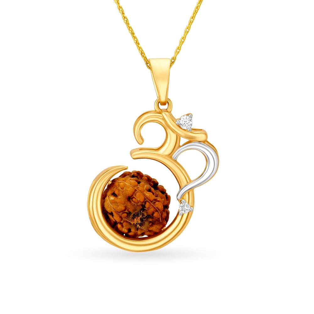 Religious Om and Rudraksh Gold and Diamond Pendant