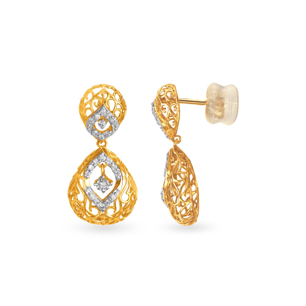 Eclectic Fancy Diamond Drop Earrings in White and Rose Gold,,hi-res image number null