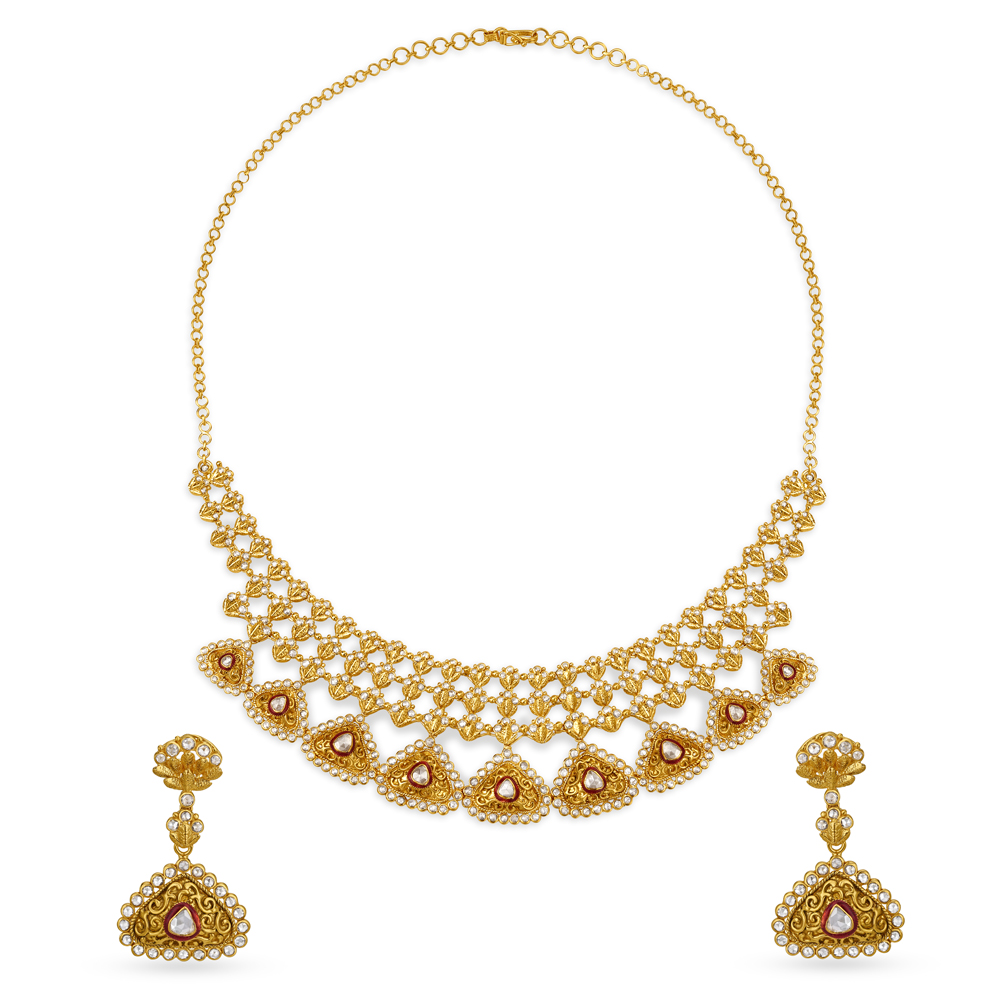 Traditional Jali Work Gold Necklace Set