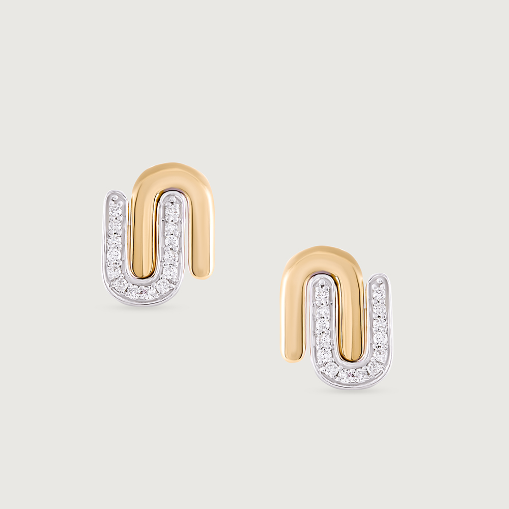 Intertwined Bonds Gold & Diamond Stud Earrings,,hi-res image number null