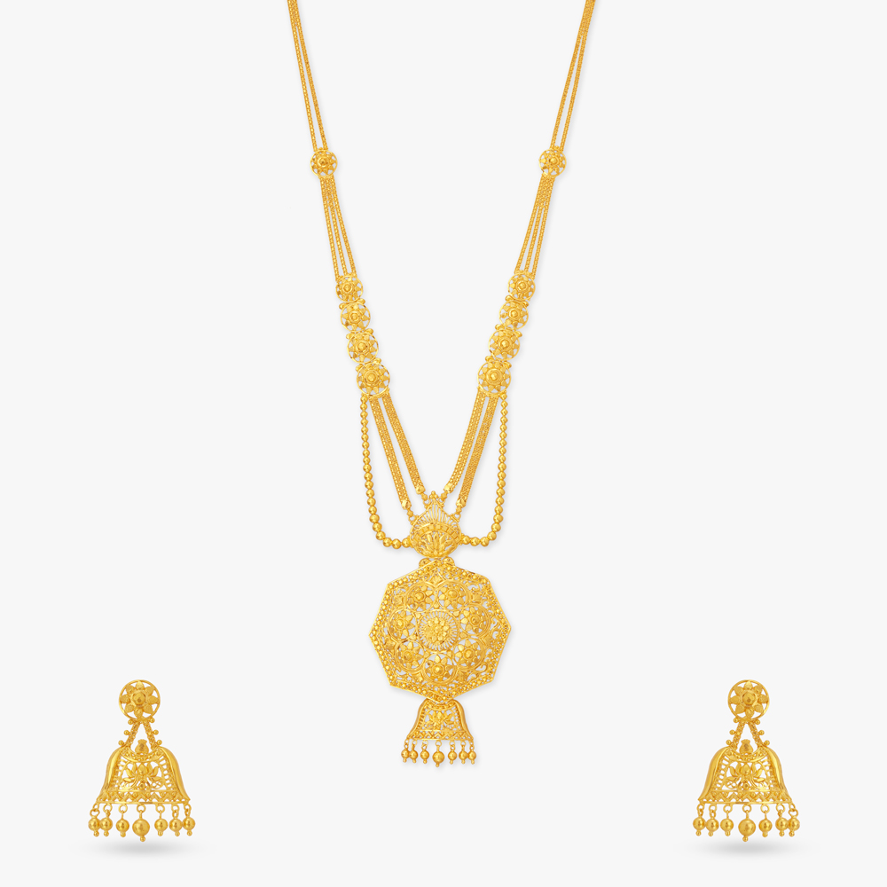 Hexagonal Bloom Gold Necklace Set,,hi-res image number null