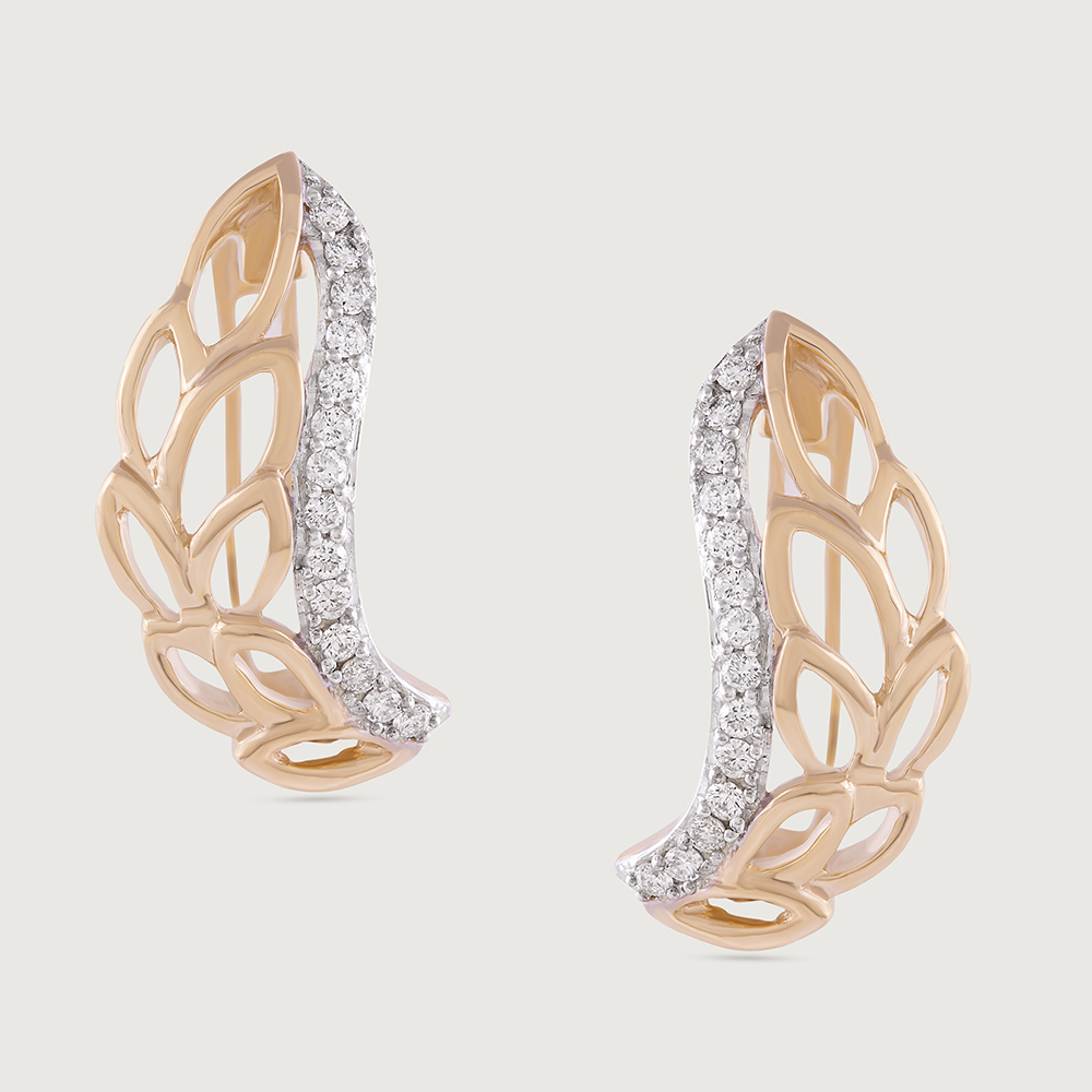 Leafy Radiant Gold & Diamond Hoop Earrings,,hi-res image number null