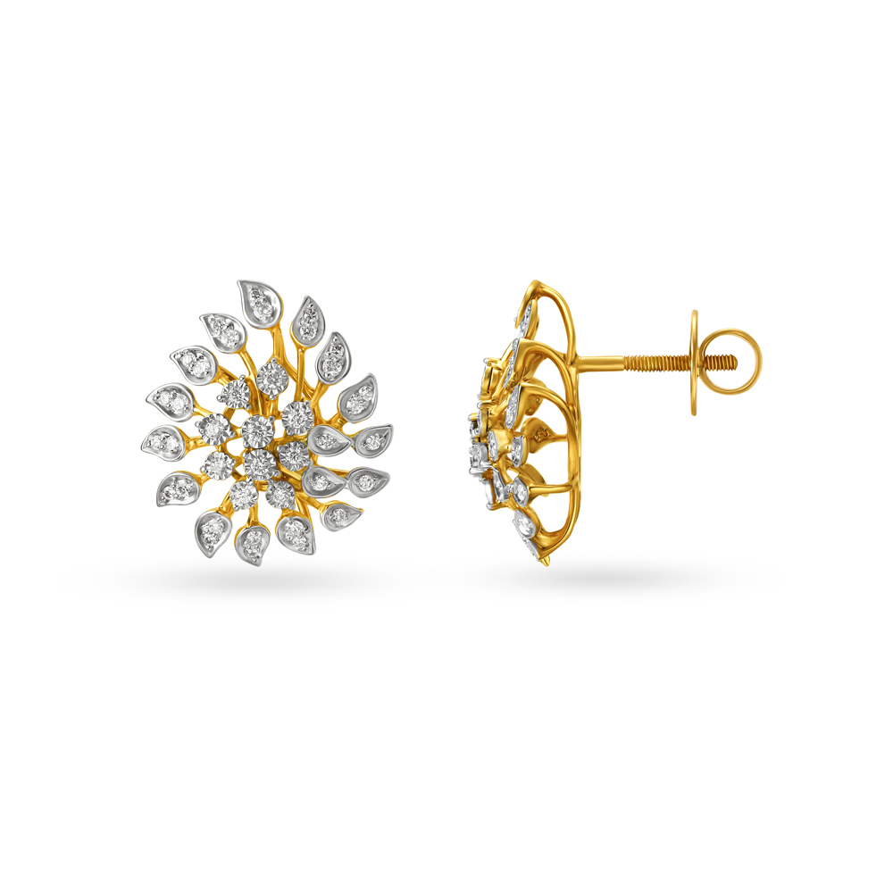 Majestic Floral Gold and Diamond Stud Earrings,,hi-res image number null