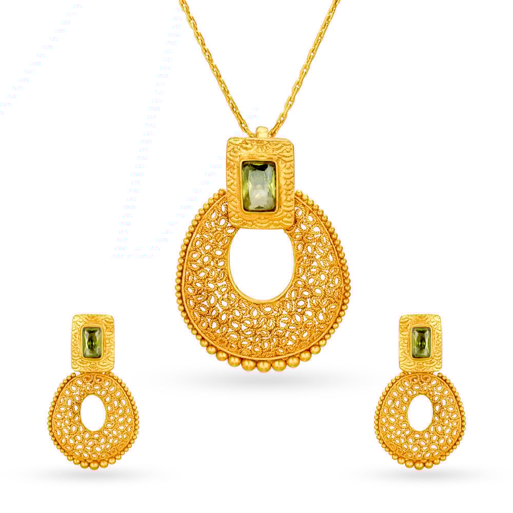 

Ethereal Gold Pendant and Earrings Set