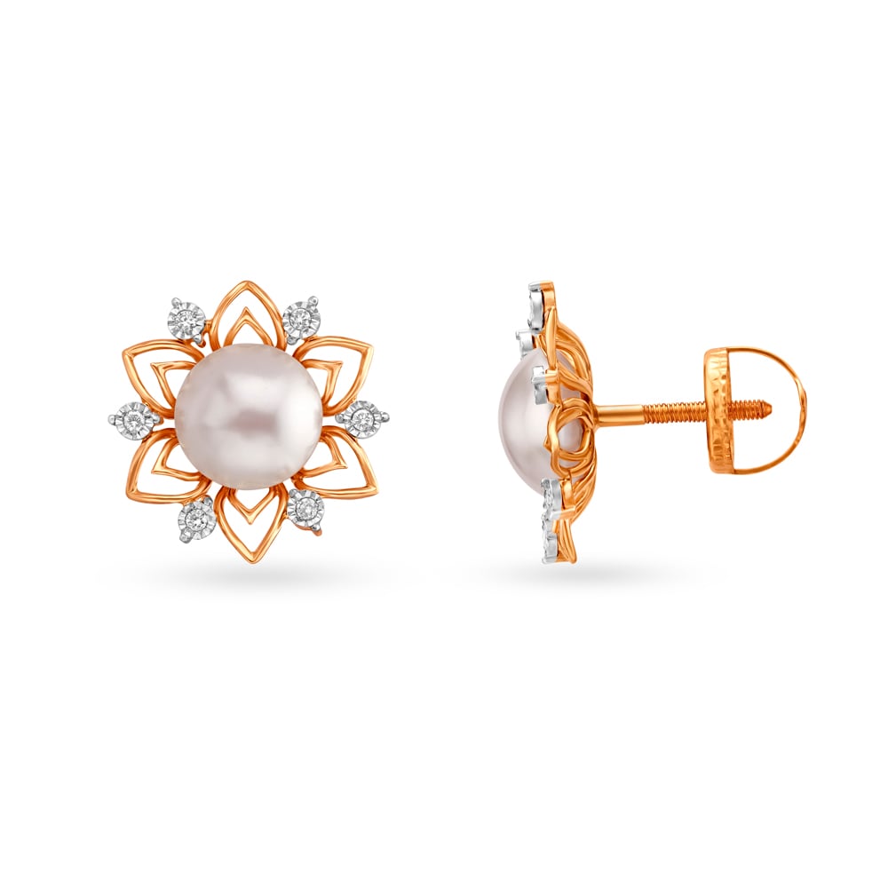 Glamorous Floral Diamond Stud Earrings with Rock Crystal,,hi-res image number null