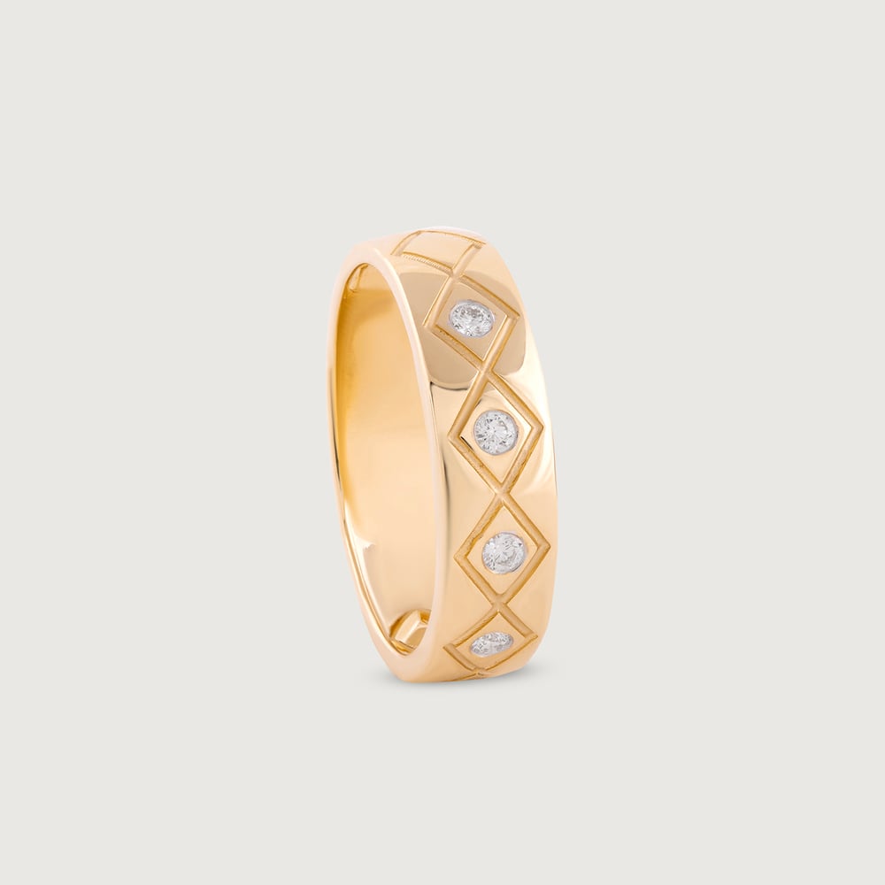 Grided Glitz Gold & Diamond Finger Ring for Men,,hi-res image number null