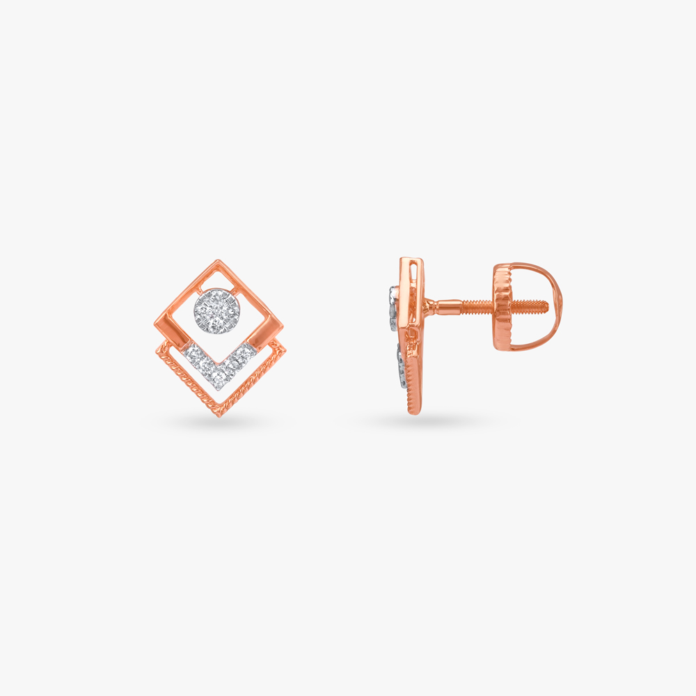 Geometric Deco Diamond Stud Earrings,,hi-res image number null