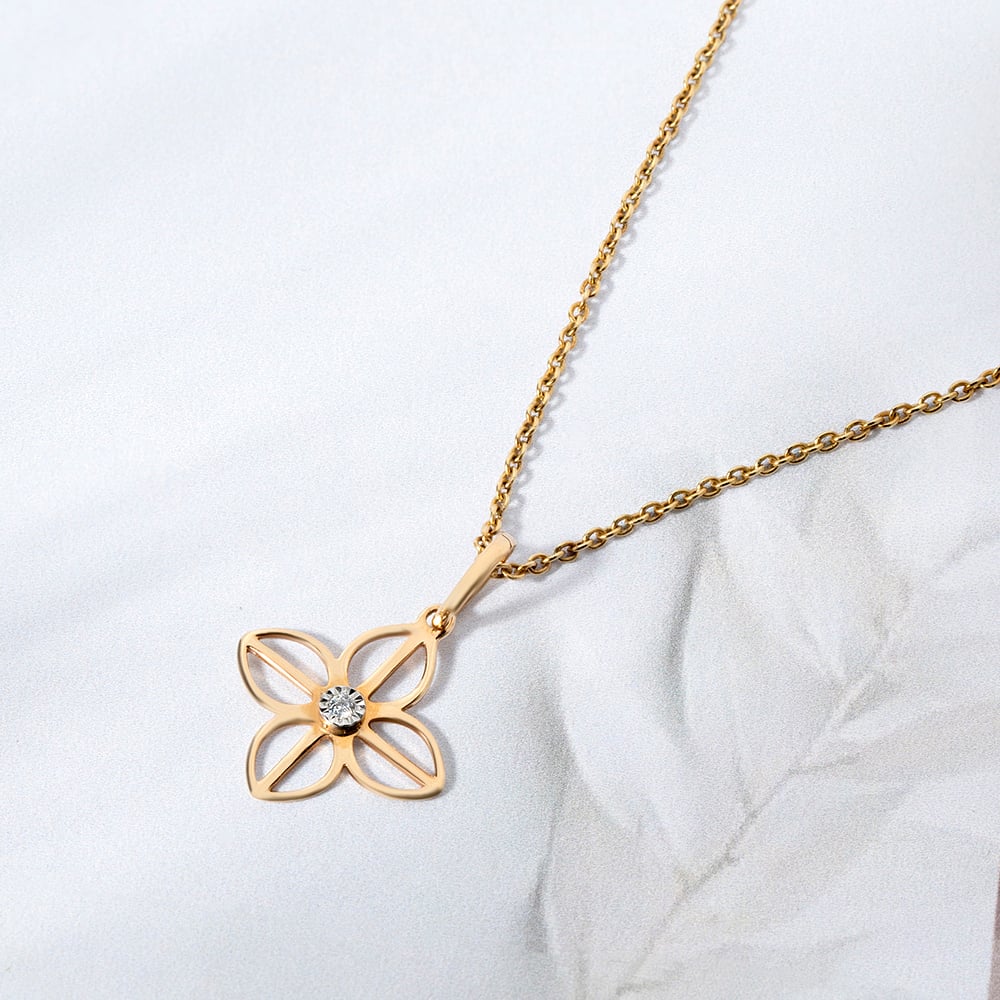Elegant Floral Gold & Diamond Pendant,,hi-res image number null