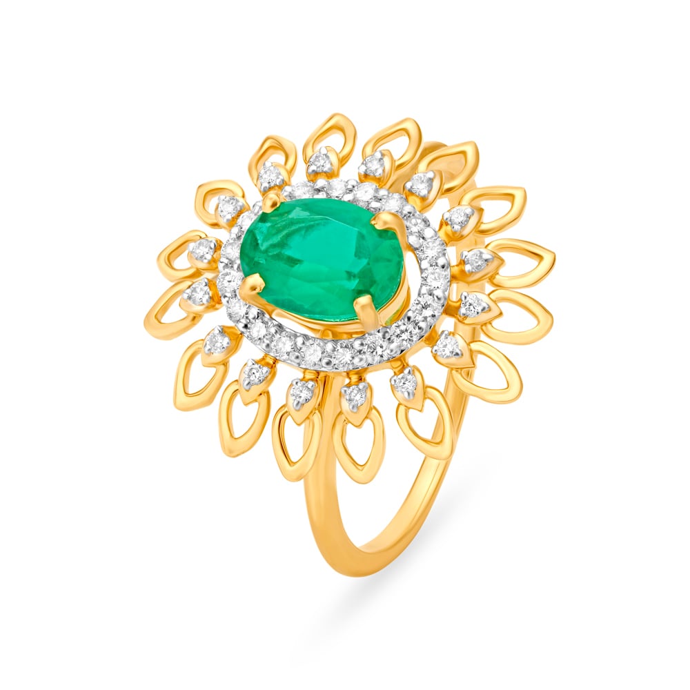Chic Floral Diamond Encrusted Gold Finger Ring