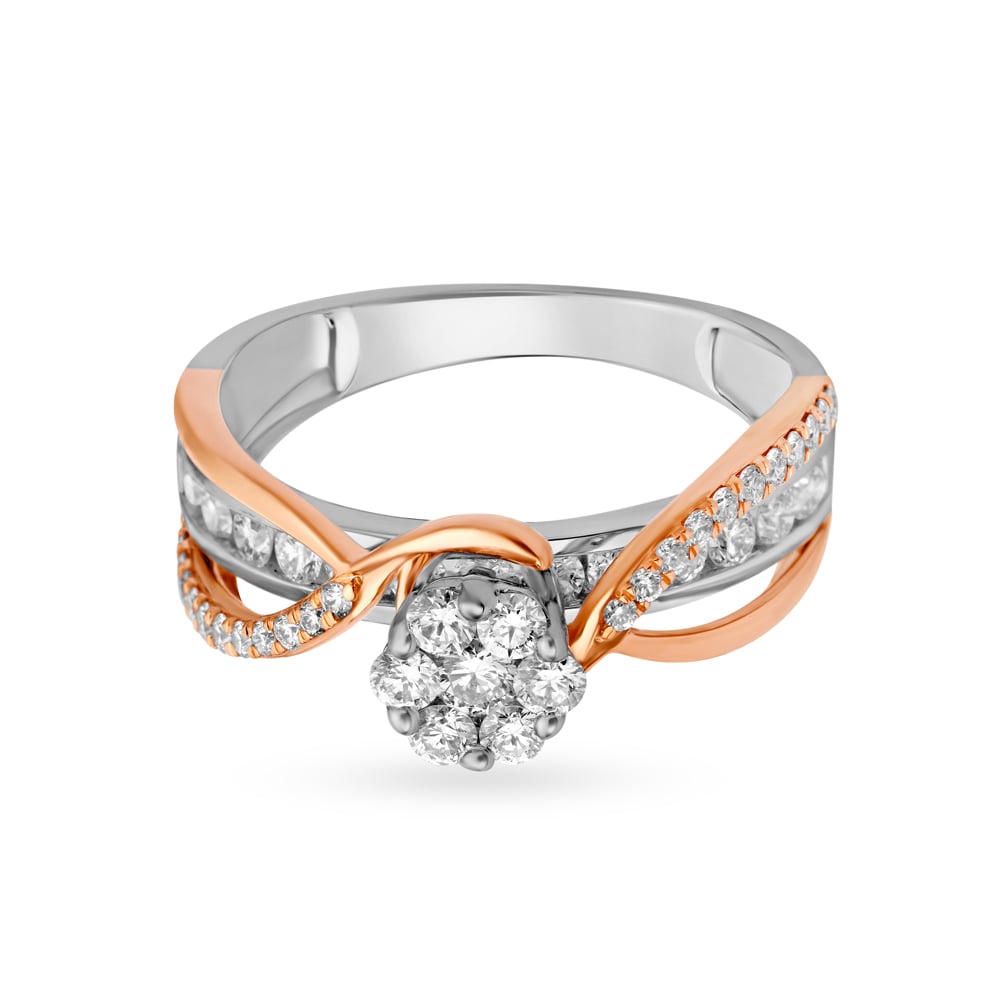 Elegant Floral Solitaire Look Diamond Ring in White and Rose Gold,,hi-res image number null