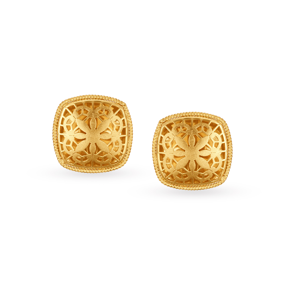 Striking Floral Gold Stud Earrings,,hi-res image number null