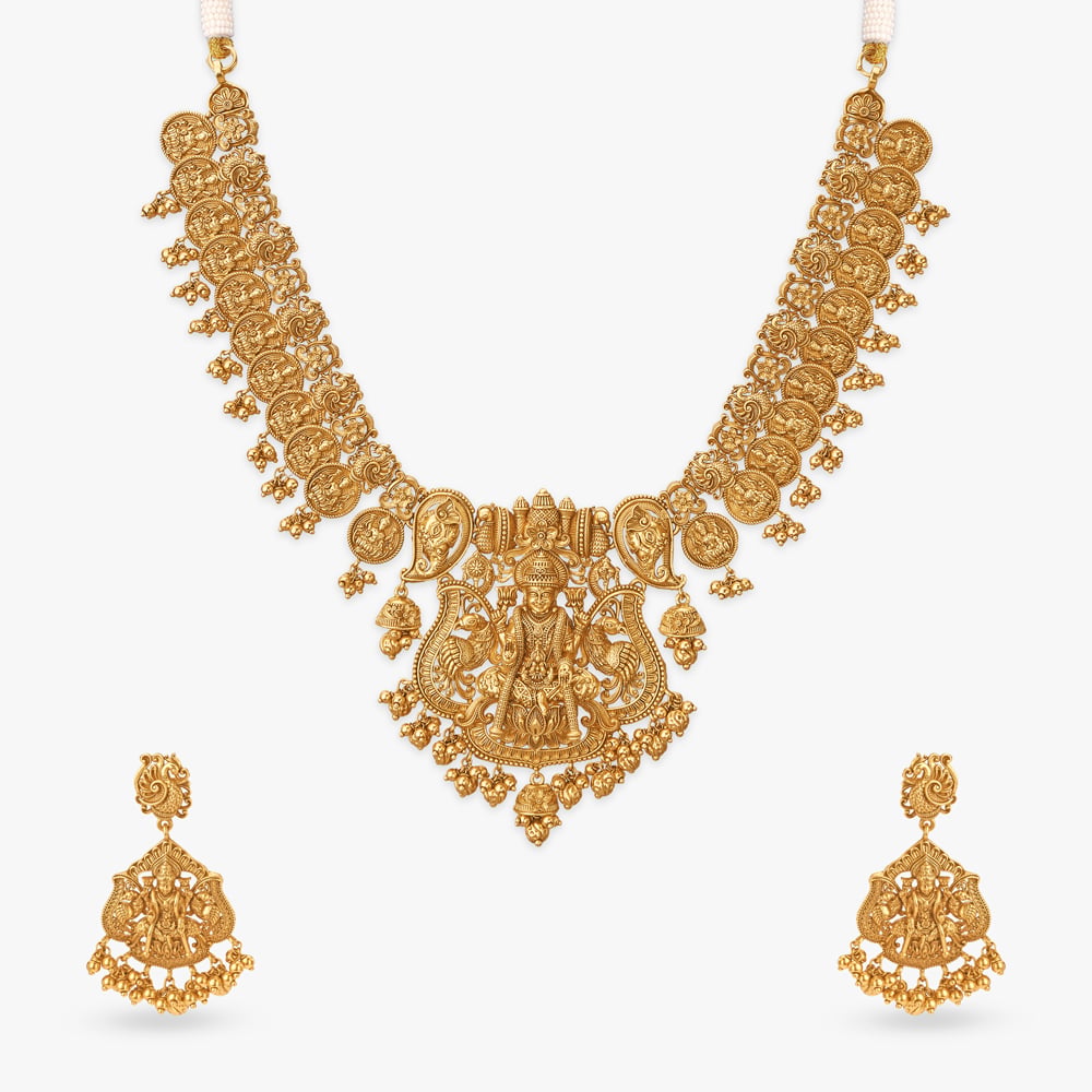 Peacock Nakshi Gold Temple Short Necklace Set,,hi-res image number null