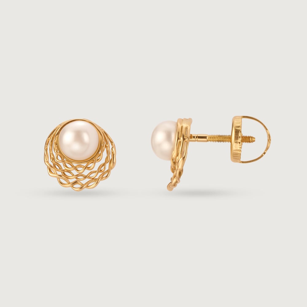 Radiant Halo 18KT Gold & Pearl Stud Earrings,,hi-res image number null