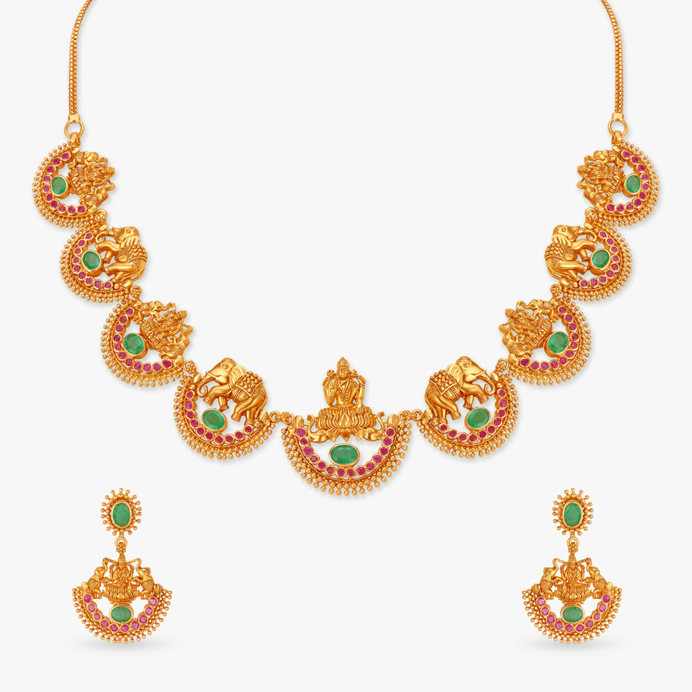 Regal Laxmi Emerald and Ruby Necklace Set