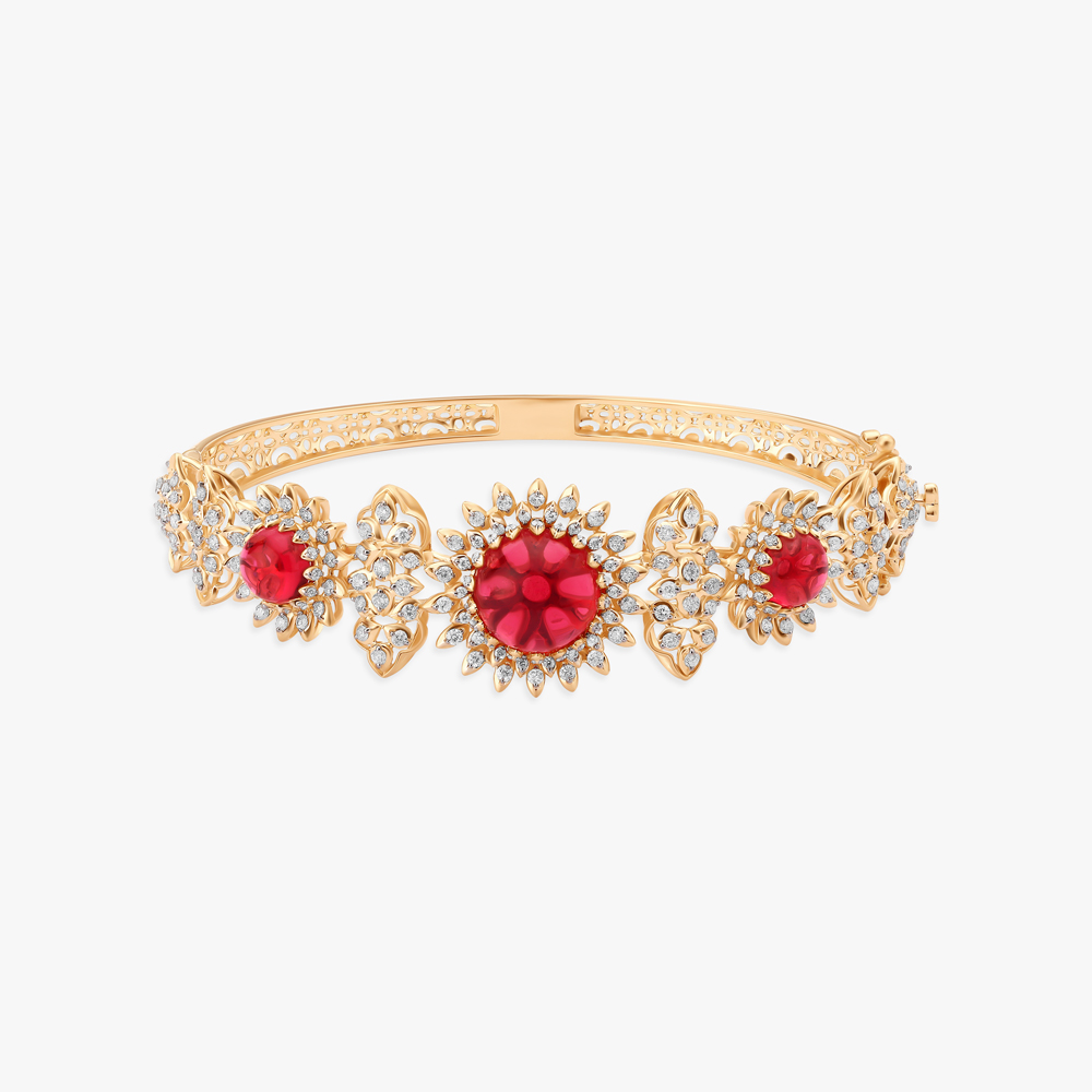 Elegant Floral Gold and Diamond Bangle