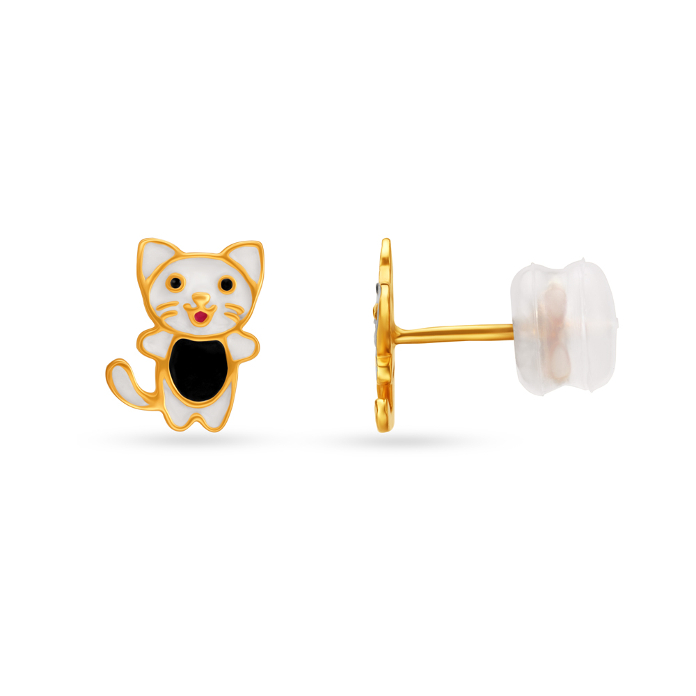 Winsome Kitty Motif Gold Stud Earrings For Kids,,hi-res image number null