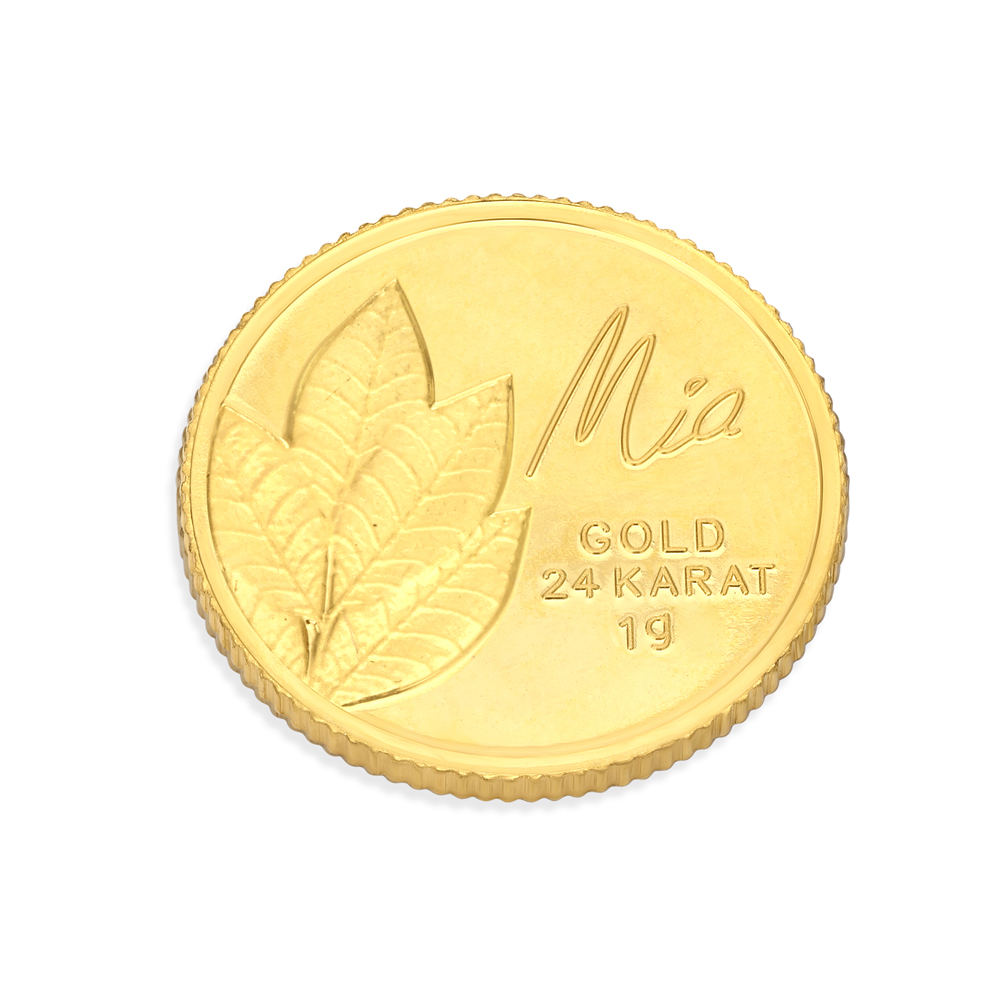 1 GM 24 Karat Traditional Mango Leaf Gold Coin,,hi-res image number null
