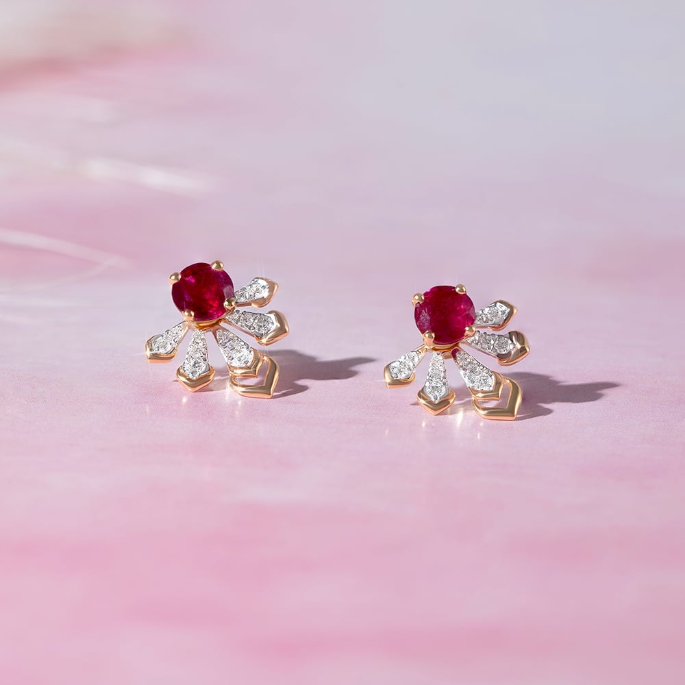 Radiant Spiral Ruby & Diamond Stud Earrings,,hi-res image number null