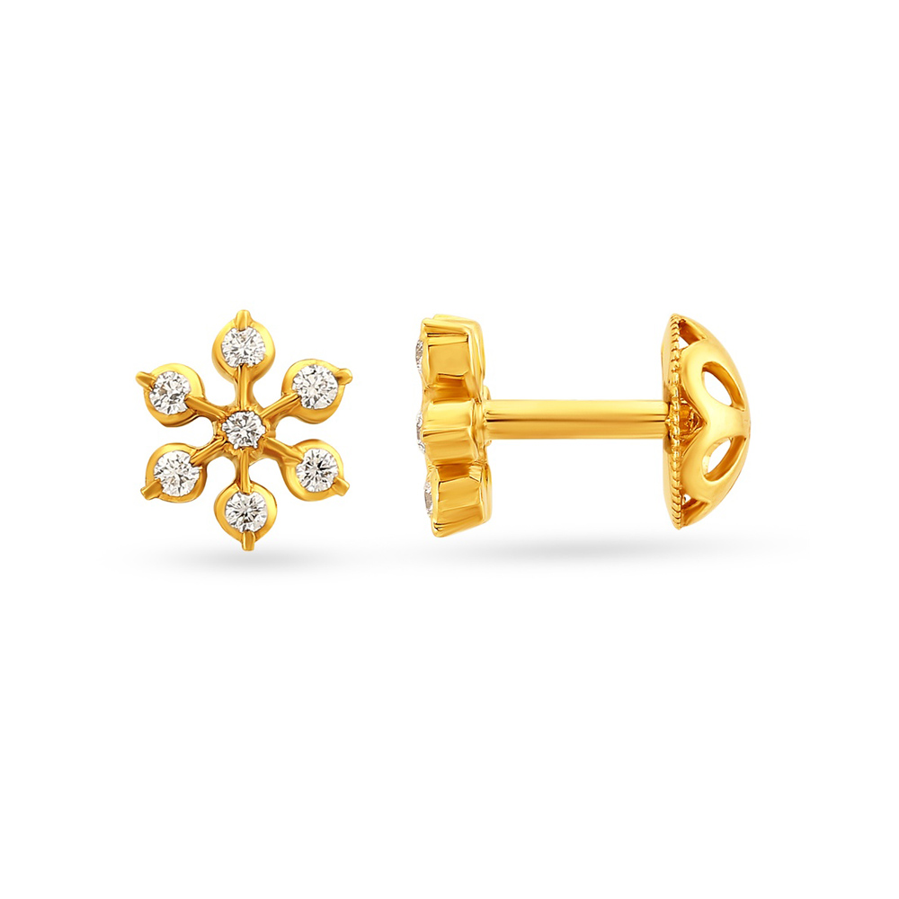 Glimmering 22 Karat Gold And Diamond Floral Stud Earrings,,hi-res image number null
