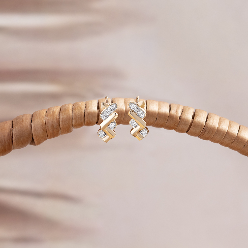 Basketry Spark Gold and Diamond Stud Earrings,,hi-res image number null