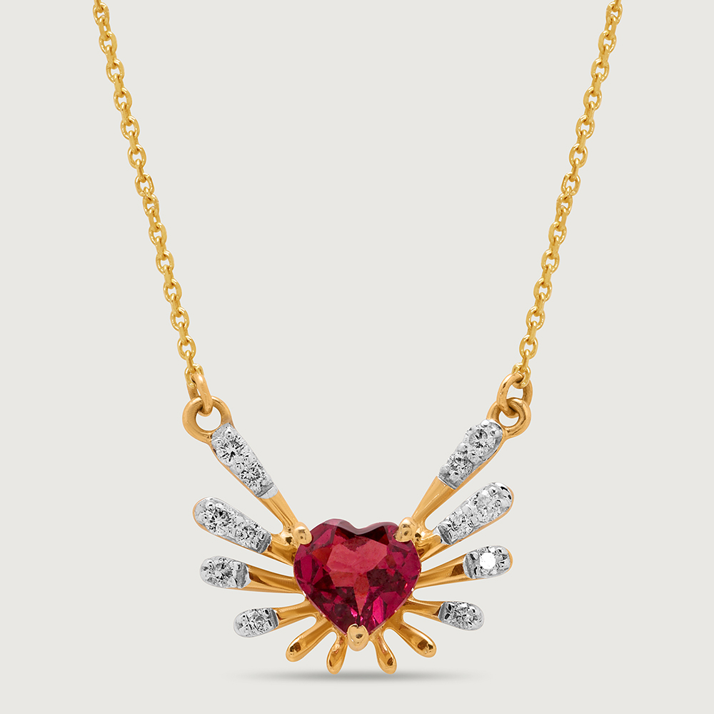 Heart & Wings 14KT Gold, Diamond & Pink Garnet Necklace,,hi-res image number null