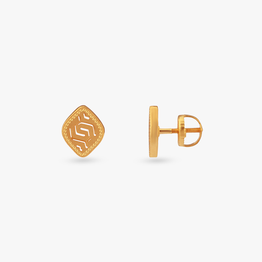 Modern Maze Gold Stud Earrings,,hi-res image number null