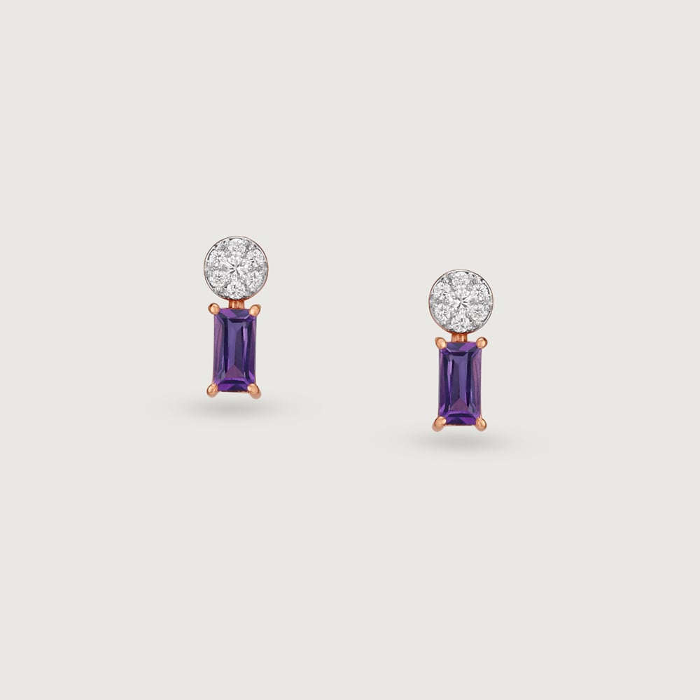 Amethyst Glam Gold & Diamond Stud Earrings,,hi-res image number null