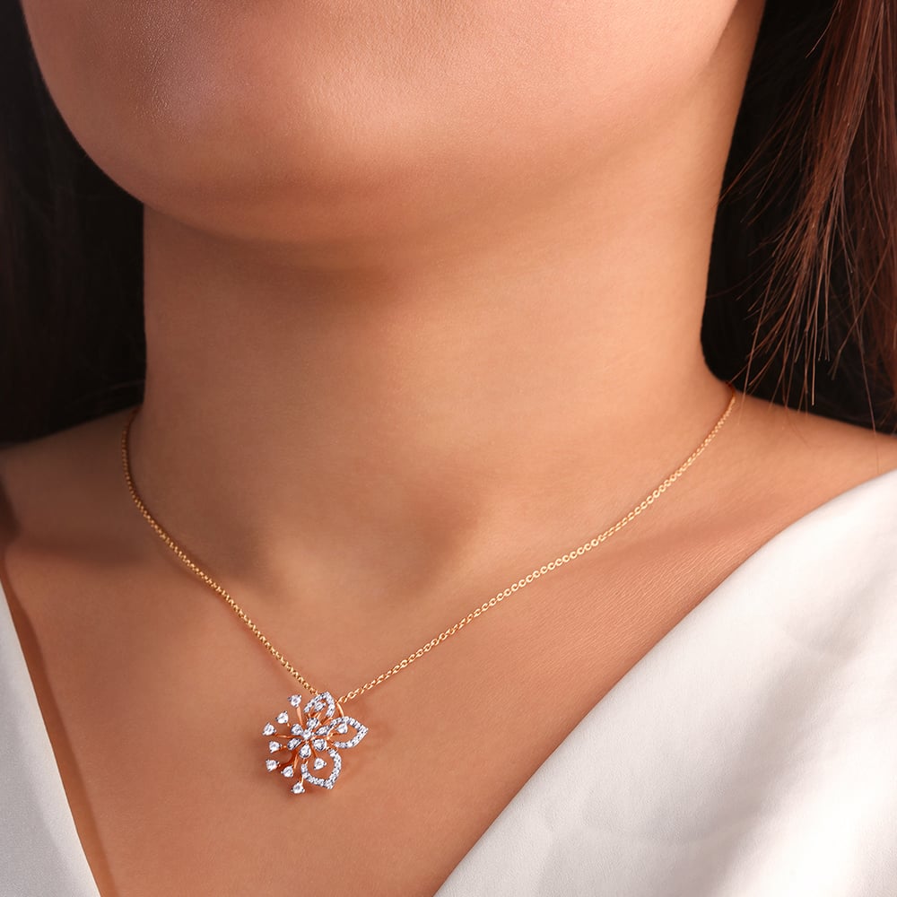 Delicate Flower Diamond Pendant with Chain,,hi-res image number null