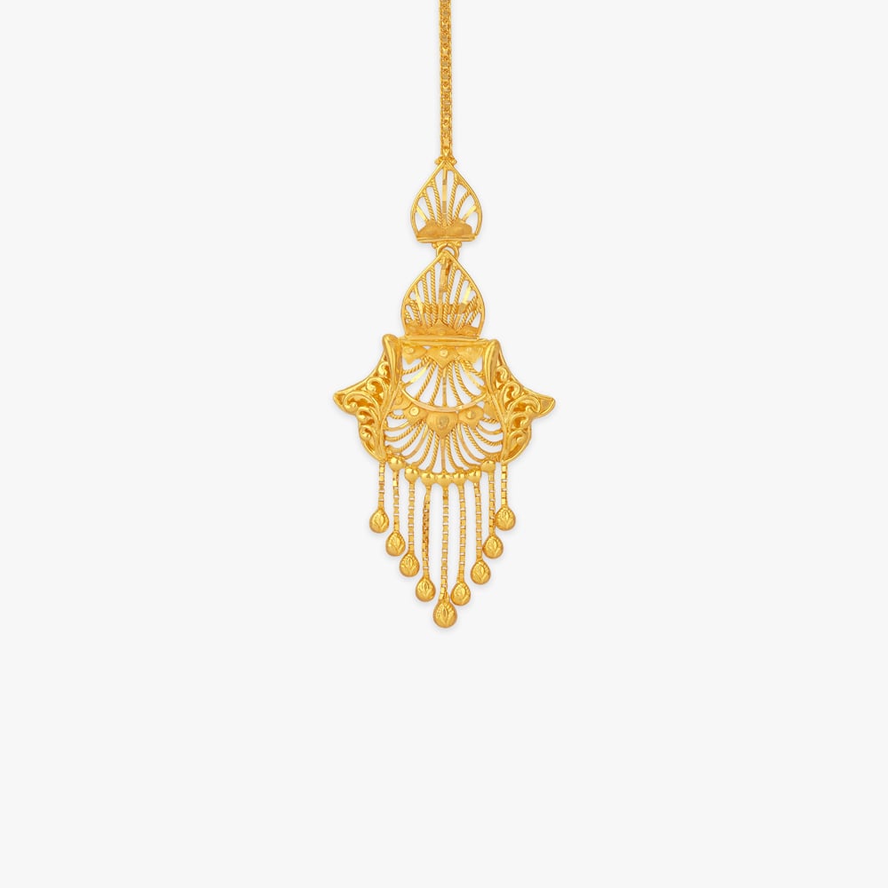 Arched Drape Gold Maang Tikka,,hi-res image number null