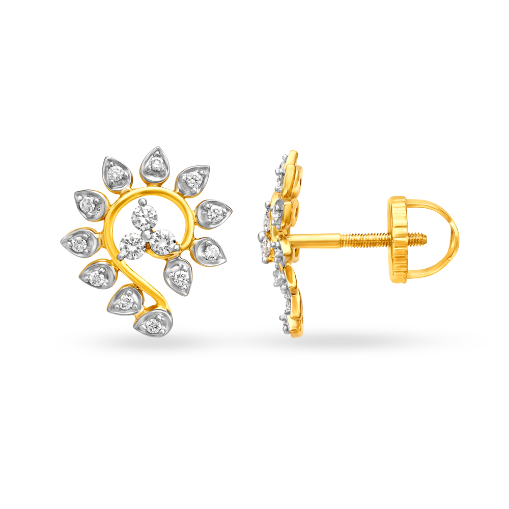 Fancy Floral Gold and Diamond Stud Earrings,,hi-res image number null