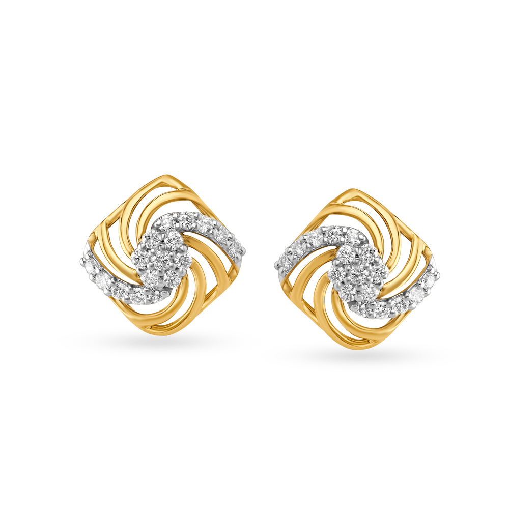 Splendid 14 Karat Yellow Gold And Diamond Geometric Stud Earrings,,hi-res image number null