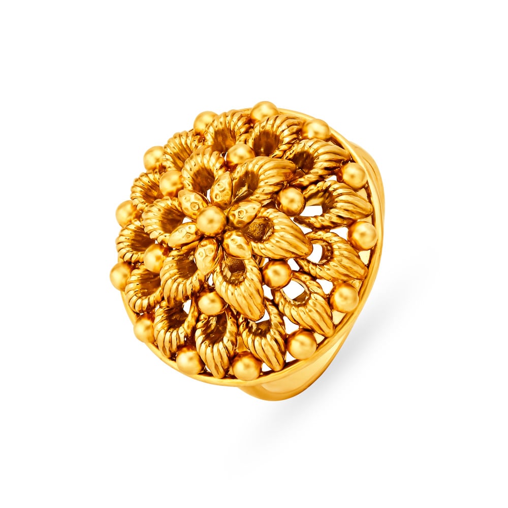 

Elaborate Antique Floral Gold Mesh Ring
