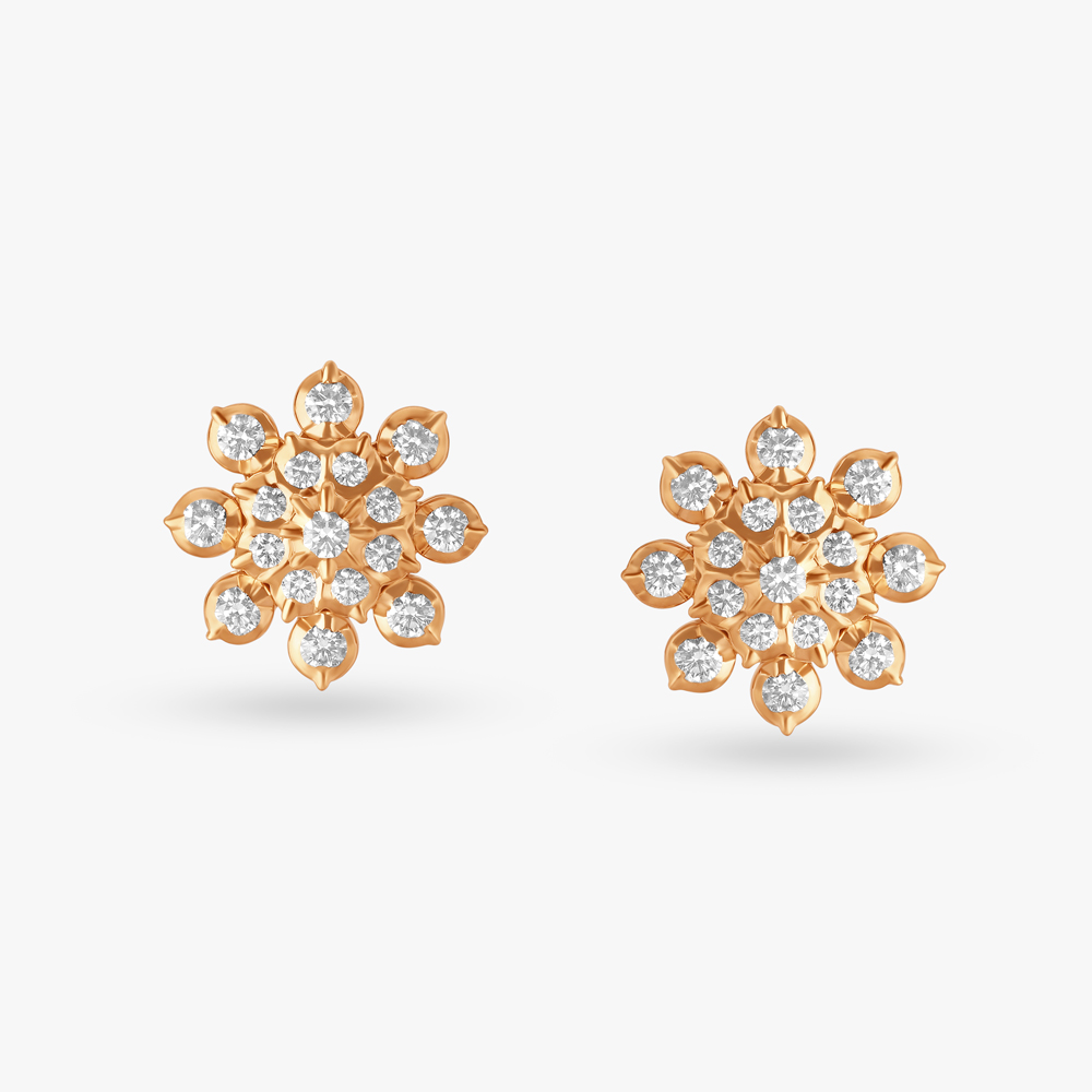 Lustrous Floral Diamond Stud Earrings,,hi-res image number null